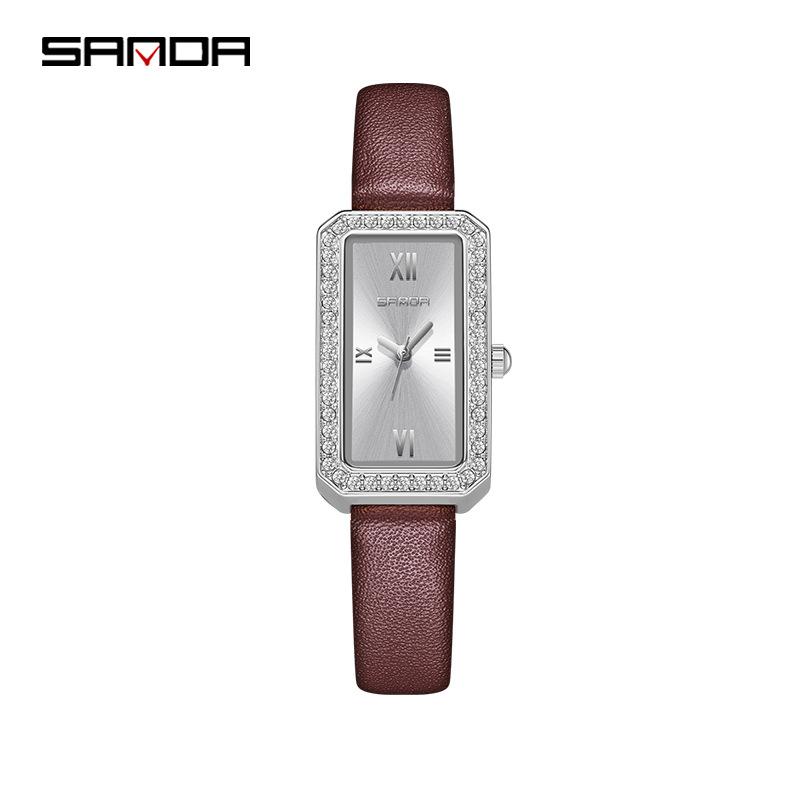 Fashion Sanda Top Brand Trendy Design Rectangle Dial Waterproof Quartz Movement Business Women Analog Wrist Watch