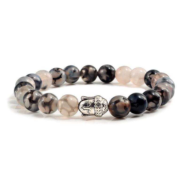 Elastic Beaded Bracelet with Black Dragon Pattern and Alloy Cat Paw Charm