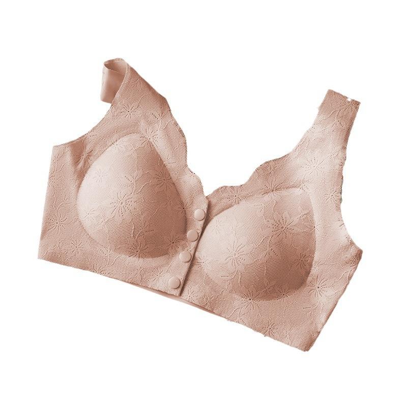 Women's Front-closure Bra with Fixed Cups Plus Size Push-up Bra Vest Style Seamless Bra for Middle-aged and Elderly Women