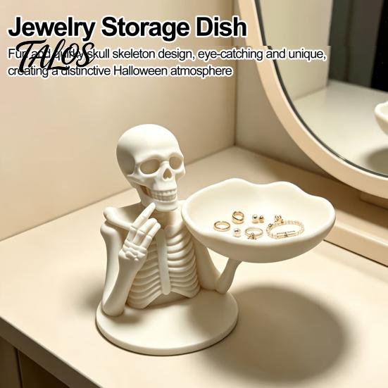 Gothic Home Decor Halloween Skeleton Storage Tray, 3D Printed Spooky Skull Jewelry Holder, Desk Organizer Desktop Ring for Entryway, Vanity