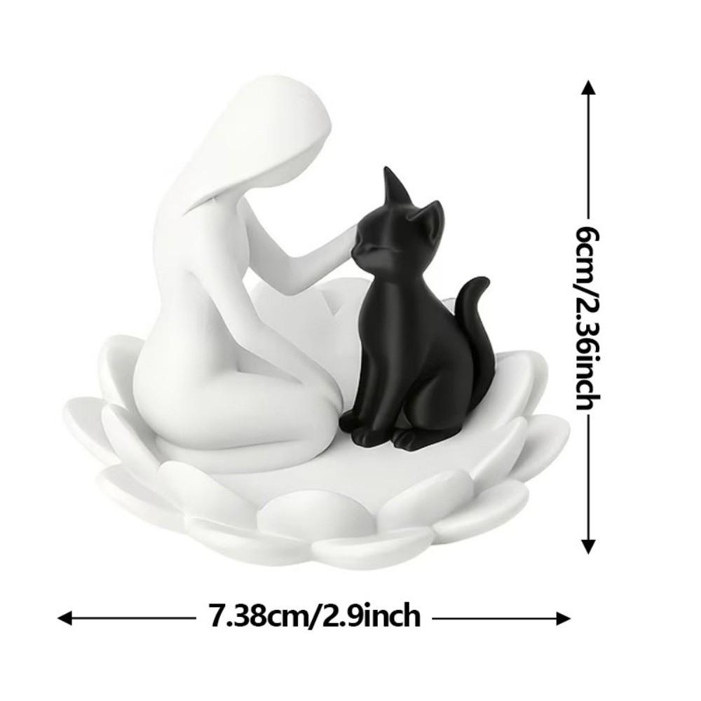 Creative Girl And Cat Statue 3D Printed Lotus Cat Sculpture Collection Desktop Ornaments Home
