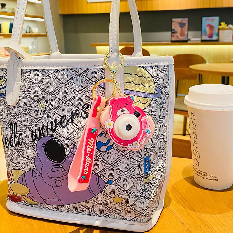 Pink Sweet Bear Camera Keychain Trendy Cute Cartoon Bag Charm Ideal Parties For