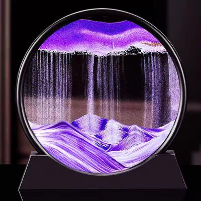 3D Rörlig Sand Konst Bild Runt Glas Djuphavssandlandskap Timglas Kvicksand Hantverk Flödande Sand Målning Kontor Heminredning Present