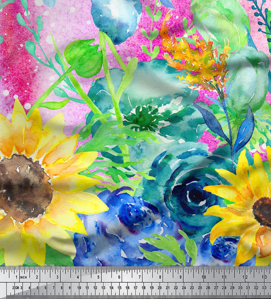 oneOone Tessuto Cotone Flex Foglie e Girasole Stampa Pannello Tessuto al Metro 40 Pollici