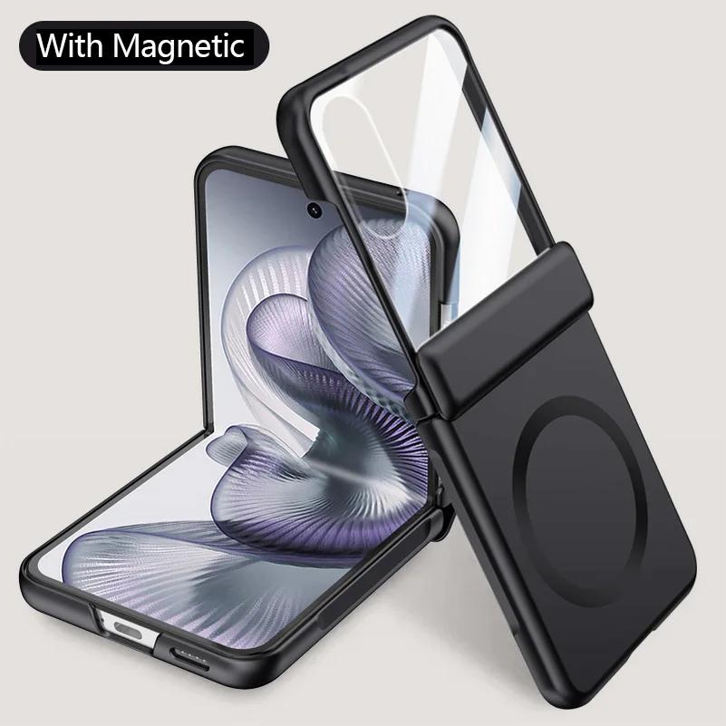 High-end Built-in Magnetic Ring with Tempered Glass Film Phone Case for Xiaomi Mix Flip 2 Spring Hinge Camera Protection Cover