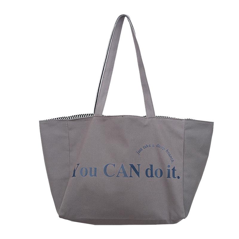 Spring and Summer New Large-capacity Striped Canvas Bag Double-sided Tote Bag Versatile Shoulder Bag