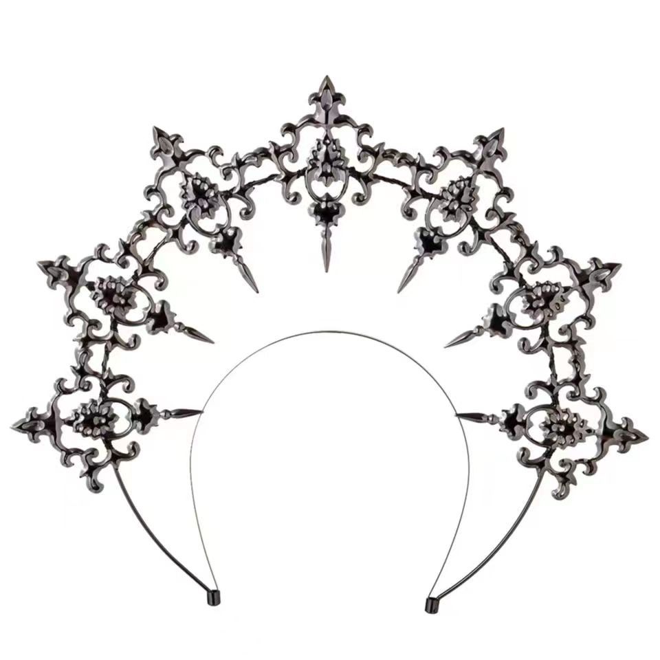 Lolita Hand-made Dark Headdress, Madonna of the Sun Halo, Baroque Crown Ball Performance Props