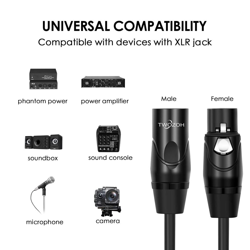 Twozoh XLR Male to Female Microphone Cable, 10M, Pack of 2, Balanced 3-Pin XLR Microphone Cord (ProfessionalHifi)