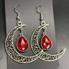 European Gothic Blood Moon Crescent Earrings: Handmade Alloy with Rhinestones and Blood Drop Accents