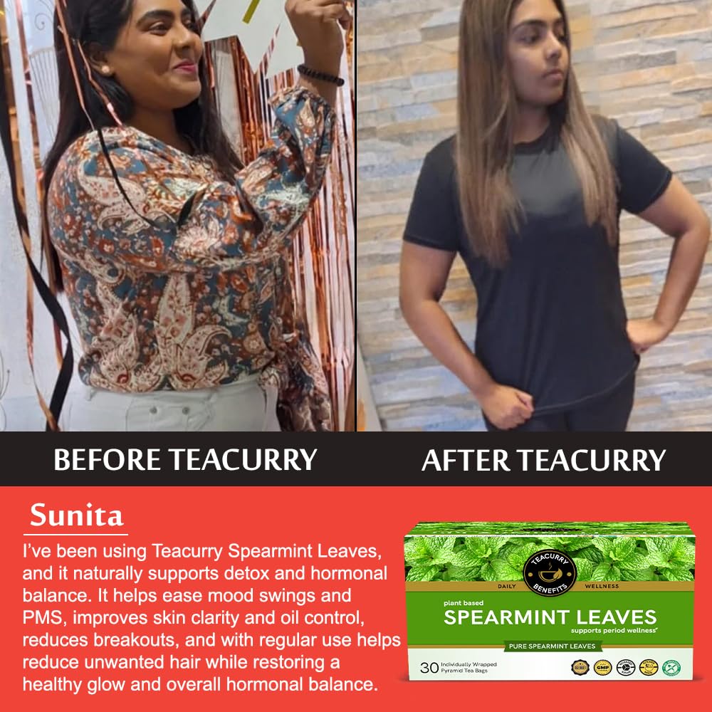 Spearmint Tea - Helps With Hormonal Imbalance, Facial Hair, And Pcos | Spearmint Tea Bags (30 Tea Bags - 1 Month Pack) - 60 Grams