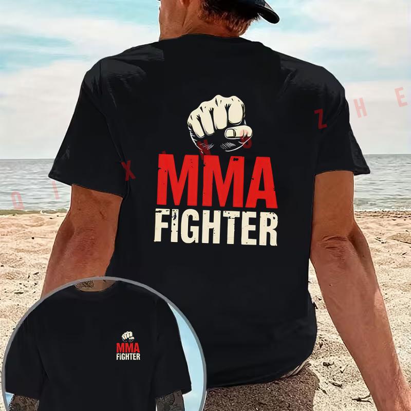 MMA Fighter Distressed Sports graphic Motorcycle T-Shirt Cotton Double-Sided Print Men‘s Casual