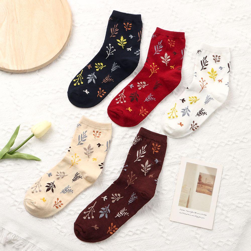 Socks Seamless Pure Cotton Sock Maple Leaf Warm Socks Japanese Style Print Socks Sleeping Hosiery