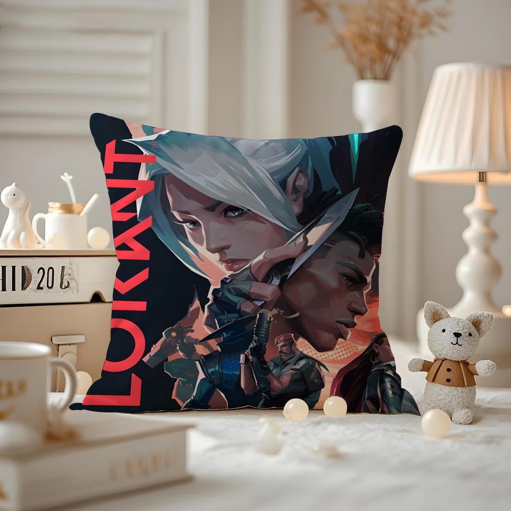HOT Game VVALORANT Cushion Cover Antidustmite Pillowcase Invisible Zipper Silky Short Plush Sofa Cushion Cover