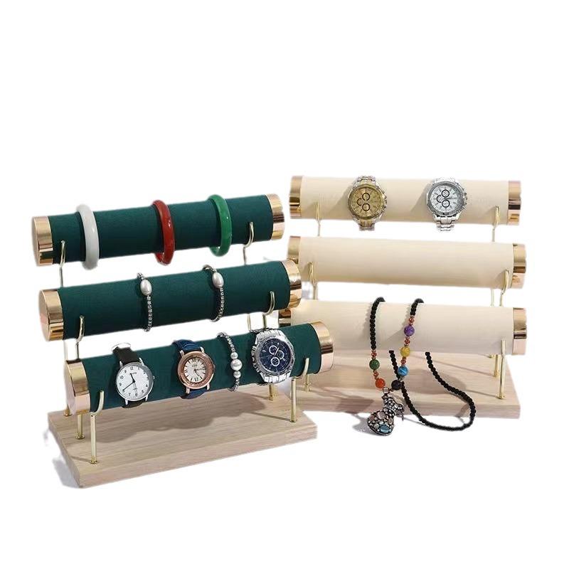 Solid Wood Two-Tier Jewelry Display Stand for Bracelets and Watches