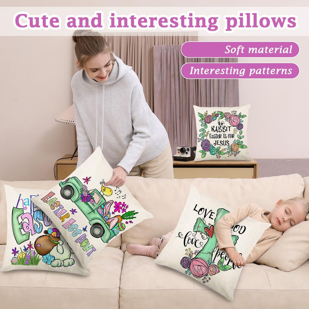Easter Pillow Covers Decorations Cases For Home Holiday Set Of 4 Easter Pillowcase Holiday Home Sofa Bedside Pillowcase