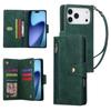 For iPhone 17 Pro Case Zipper Wallet Rivet Decor Leather Phone Cover with Wrist Strap