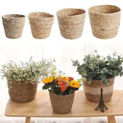 1 Pz Vaso da Fiori Intrecciato in Paglia di Rattan Erba Cesto Fioriera Intrecciato Cesto per Piante Fiori Vaso da Fiori Cesto