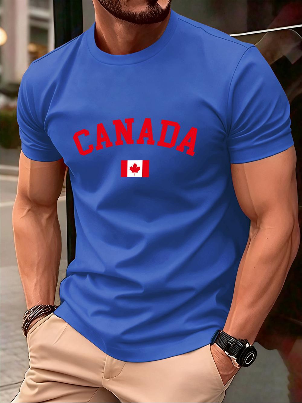 

Canada Text With Flag Printed Cotton TShirts MenS Summer Short Sleeve T Shirt Soft Oversized ONeck Tops Basic Mens Clothes 3XL