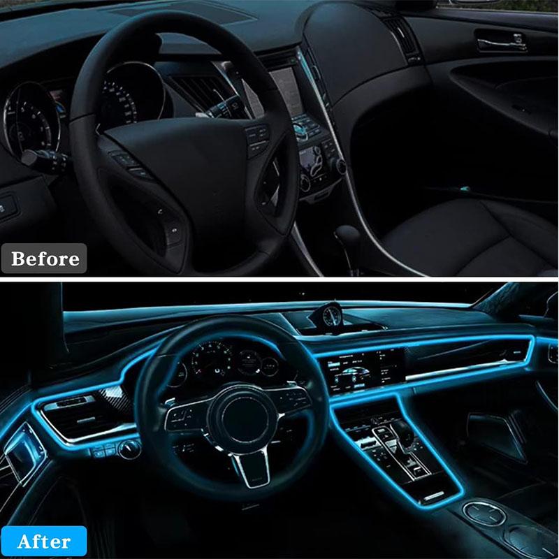 2-5M Car Console Decor Light RGB Ambient LED Light Strip USB Fiber Optic Atmosphere Lamp 8 Color Changing for Car Interior Decor