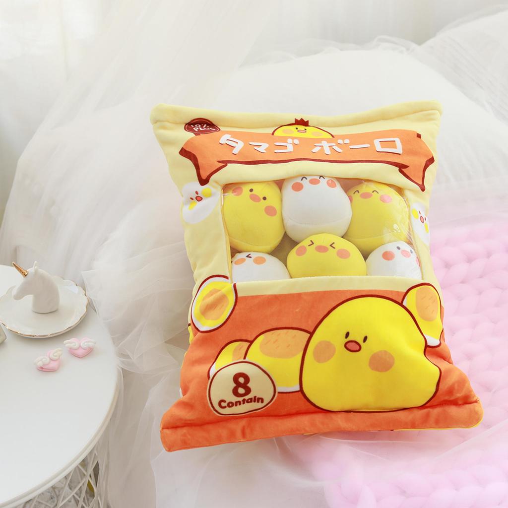 Adorable Animals Pudding Plush Playthings Mini Round Balls Chick Bear Penguin Bunny A Pouch of Plushie 8pcs Food Snack Playthings Plush Pillow
