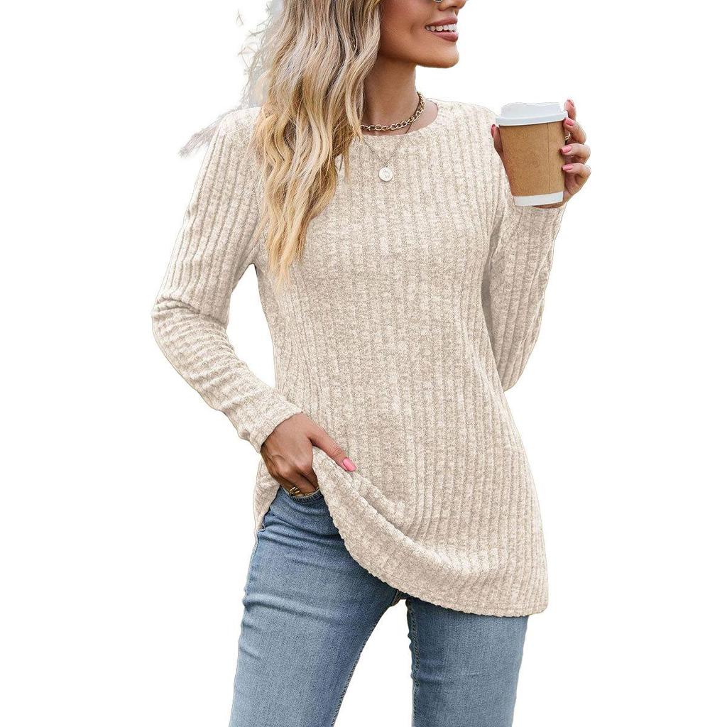 Women's Fashion Casual Autumn Winter Solid Color Print Long Sleeve O-Neck Blouses & Shirts