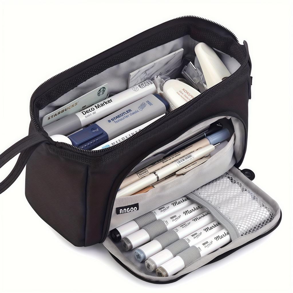 Large Capacity Portable Pencil Case Multi-Compartment Oxford Cloth Pencil Case Office Stationery Storage Desktop Organization