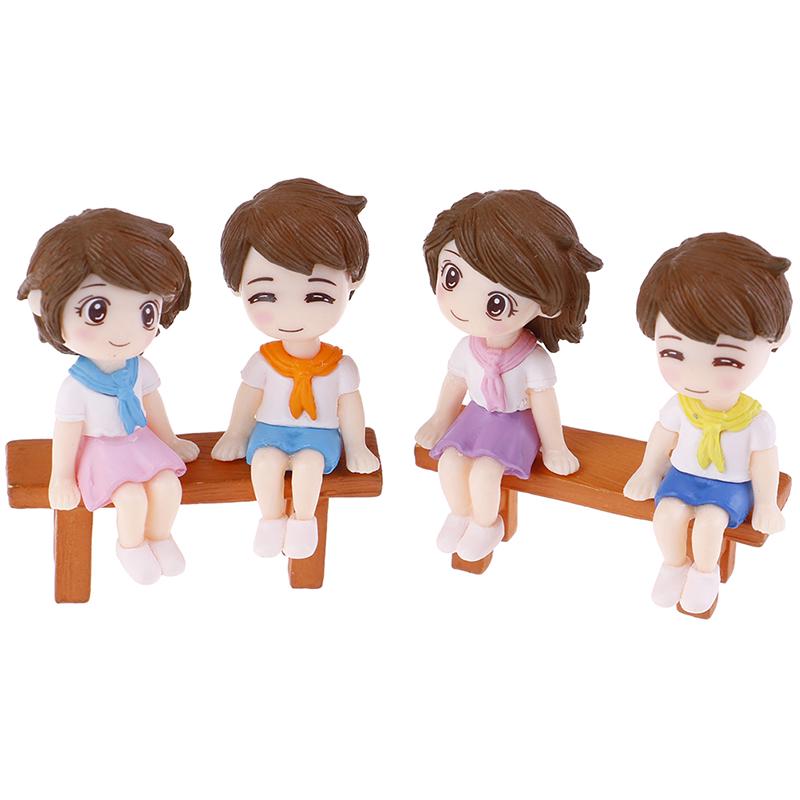 1Sada Sweet Couple Diy Miniaturní figurka Garden Deco Seat Micro Landscape