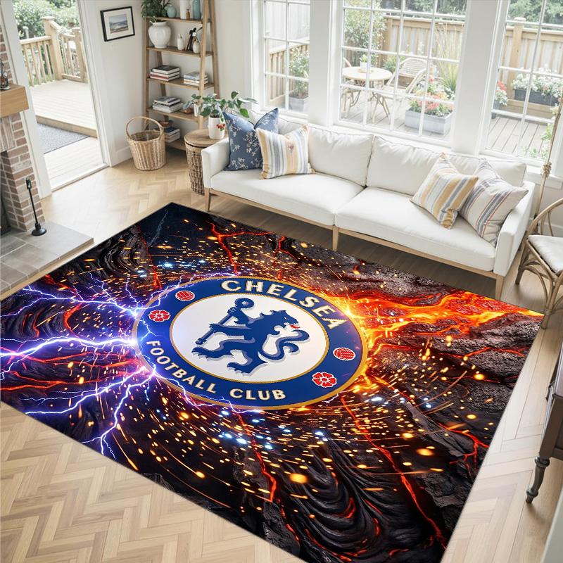Chelsea FC Design Crystal Velvet Carpet Cozy Non?Slip Printed Rug For Bedroom Living Room Entrance