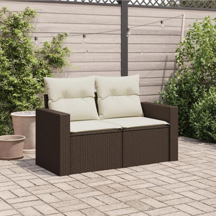 VidaXL Canapé de Jardin avec Coussins 2 Places, Siège avec Dossier, Meuble de Patio Arrière-cour Terrasse Extérieur, Marron 366220