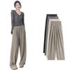 Women's Petite Summer Yamamoto Apricot Wide-Leg Pants with High Elastic Waist