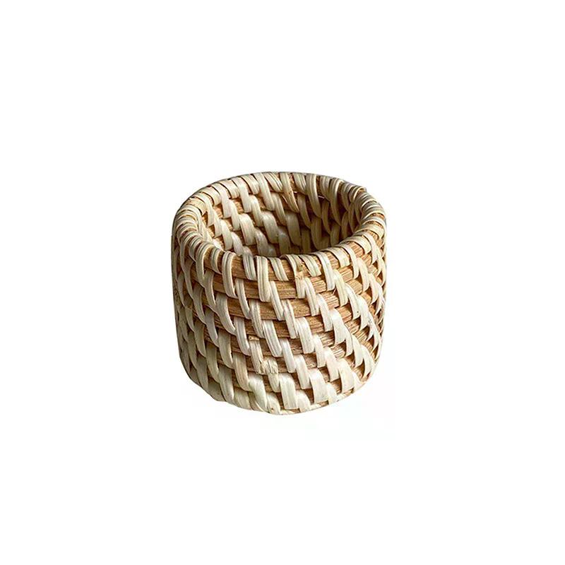6 Styles Handmade Woven Napkin Rings Rustic Natural Rattan Wooden Buckles For Easter Table Dining Decor