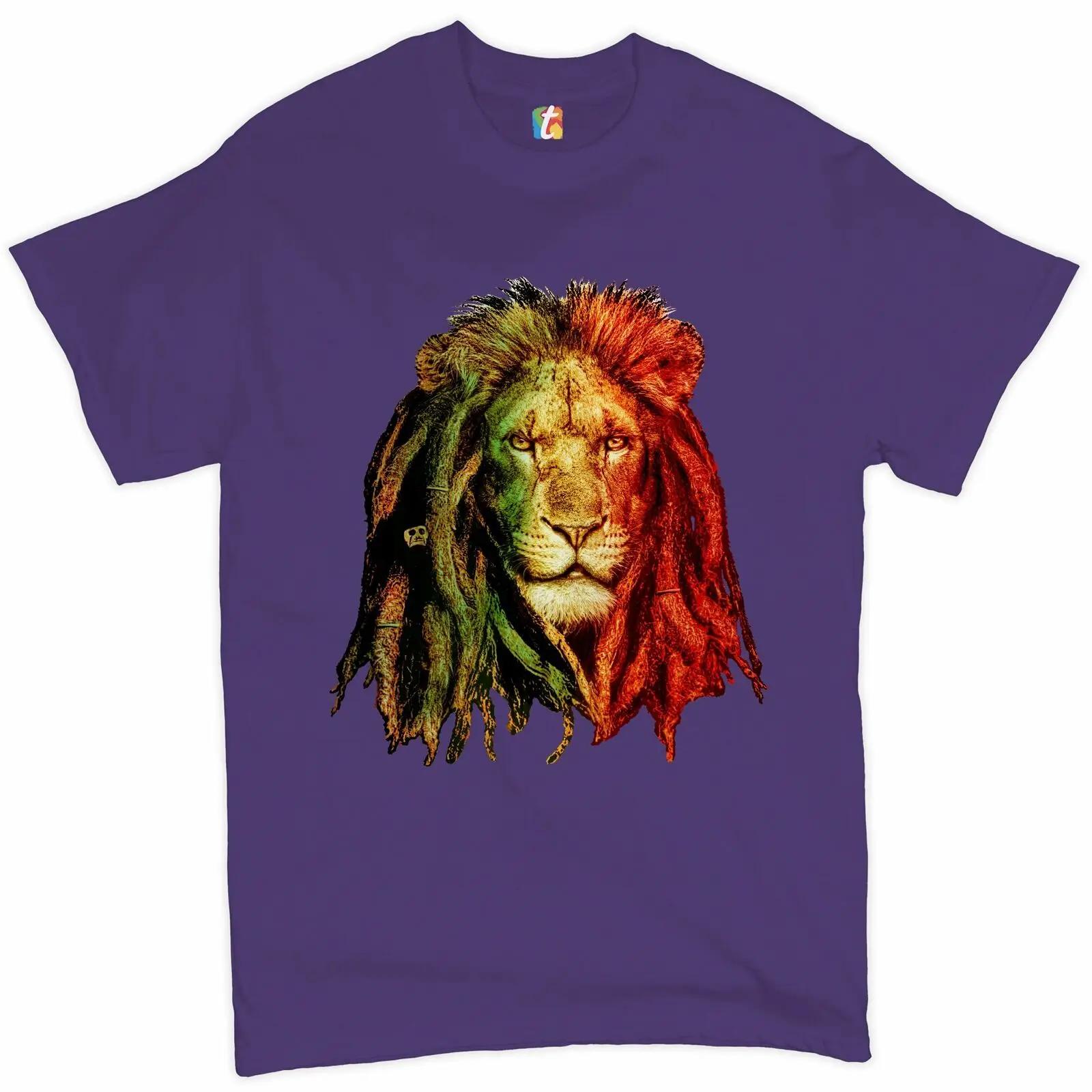 Royal Lion with Dreadlocks printed Jamaican Reggae Music Lovers T-Shirt New 100% Cotton Short Sleeve O-Neck Casual Mens T-shirt 4XL