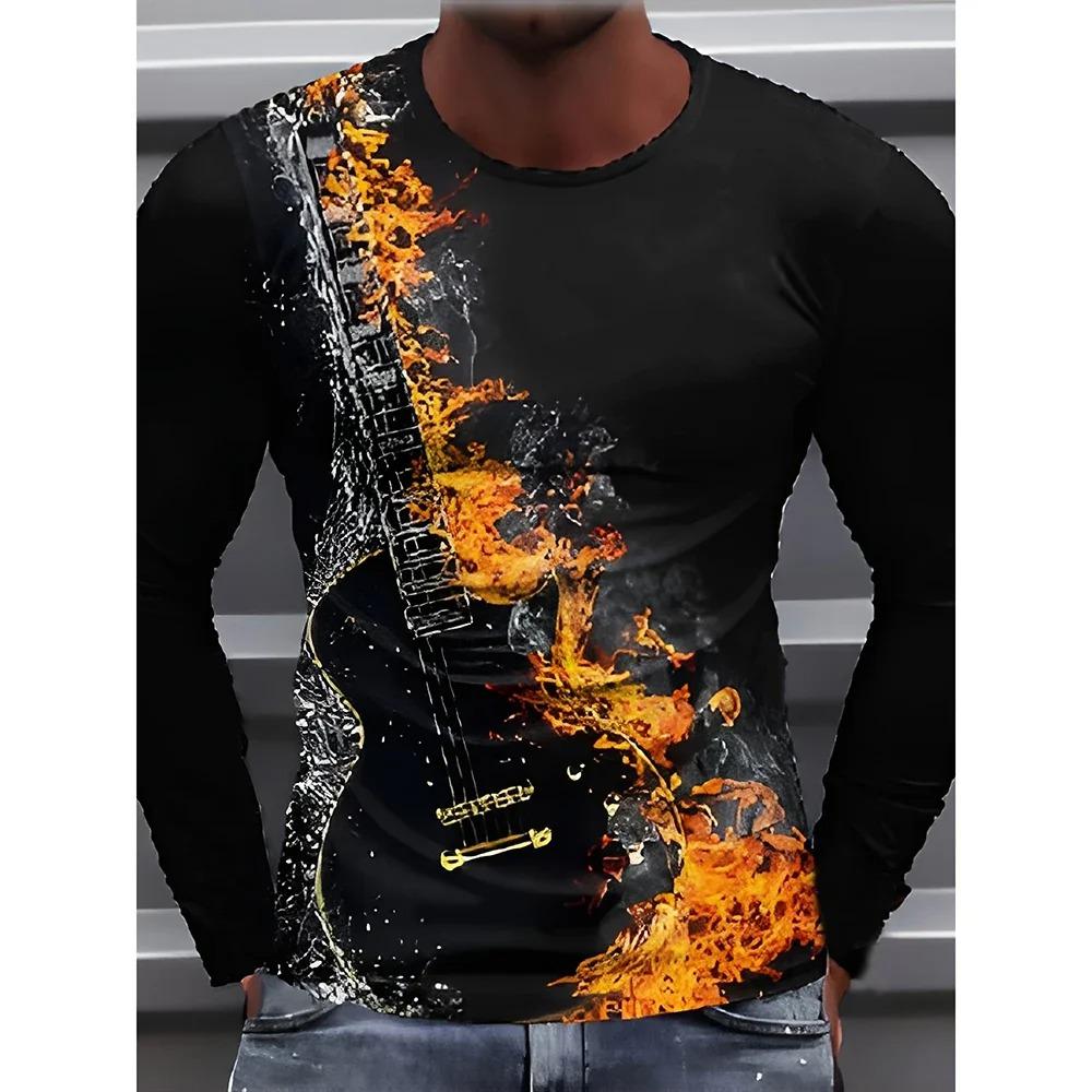 

Мужская модная футболка с круглым вырезом и длинными рукавами с 3D цифровым принтом в виде музыкальных инструментов M оранжевый