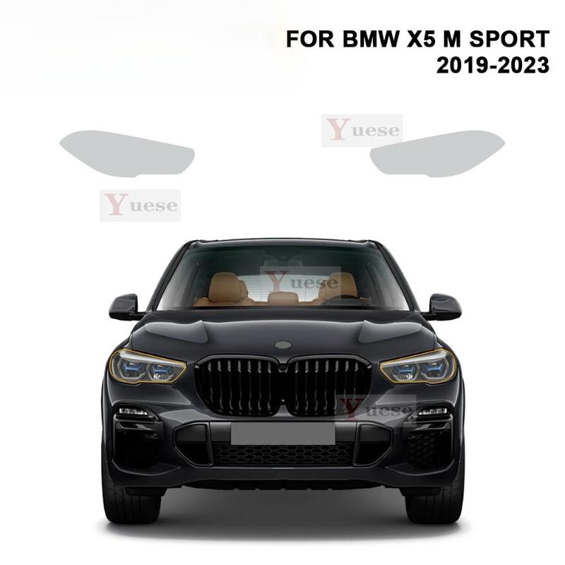 Pro BMW X5 G05 M SPORT - 2 ks Průhledná kouřově černá TPU fólie na ochranu světlometů auta