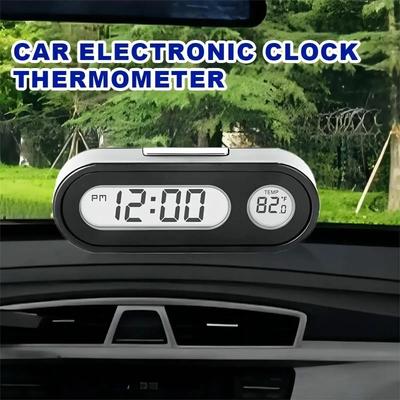 Car Digital Clock with Thermometer - Dashboard Mini Electronic Time Display with 4-Level Brightness Auto Temperature Gauge