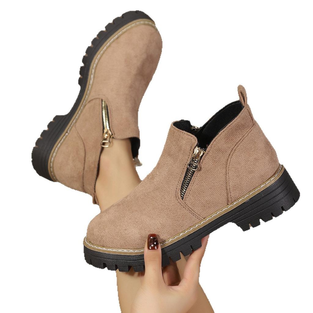 Martin Boots Short Boots Thick Heel New Autumn and Winter Foreign Trade Women's Short Boots Women's 2025 Round Head Double Zipper Shoes