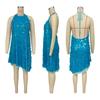 Women's Solid Sequin Spaghetti Strap Asymmetrical Hem Sheer Dress Evening Party Gown