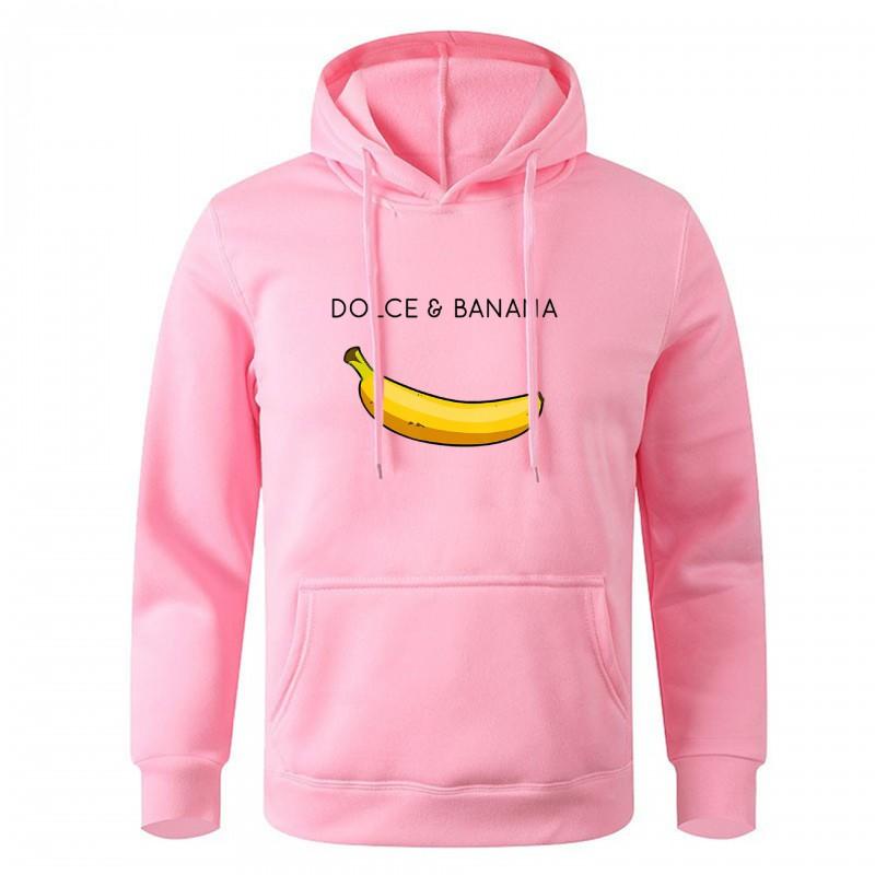 Unisex Hooded Sweatshirt With Banana Print Casual Streetwear Loose Fit Cotton-Lined Pullover Fall