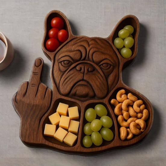 Mittelfinger Bulldogge Snackschale 5 Fächer Holz Serviertablett Käse Vorspeise Lebensmittel Aufbewahrungstablett Charcuterie Brett Hundeliebhaber Geschenk