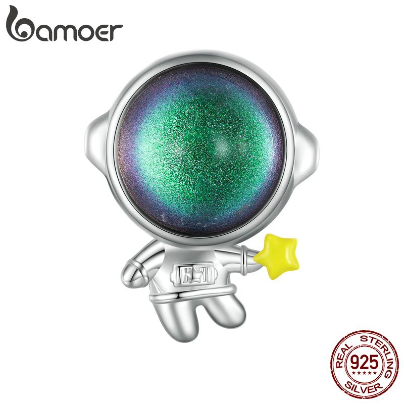 

BAMOER стерлингового серебра 925 пробы астронавт подвесная бусина защитная цепочка планетарная цепочка аксессуар для женщин браслет DIY ювелирные украшения D