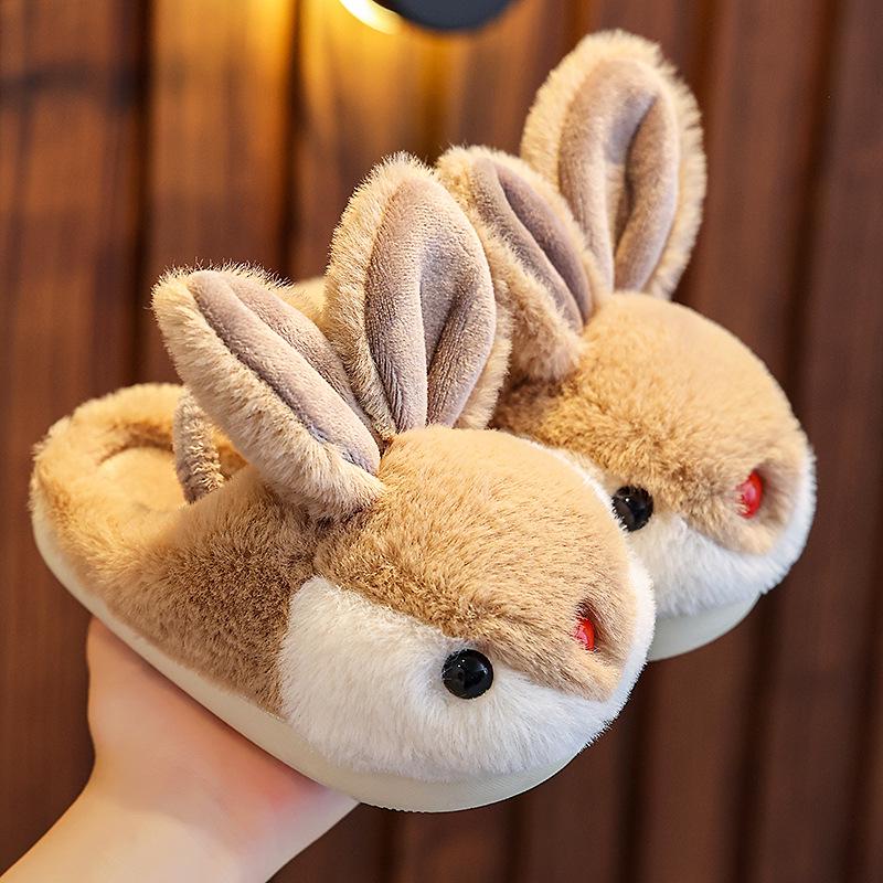 Children's Winter Cotton Slippers - Cute Cartoon Rabbit Design, Non-Slip, Warm for Boys and Girls