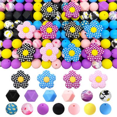 32/54PCS Flower Silicone Bead Set, Jewelry DIY Kit, Suitable for Handmade Craft Necklaces, Bracelets, Jewelry Keychains