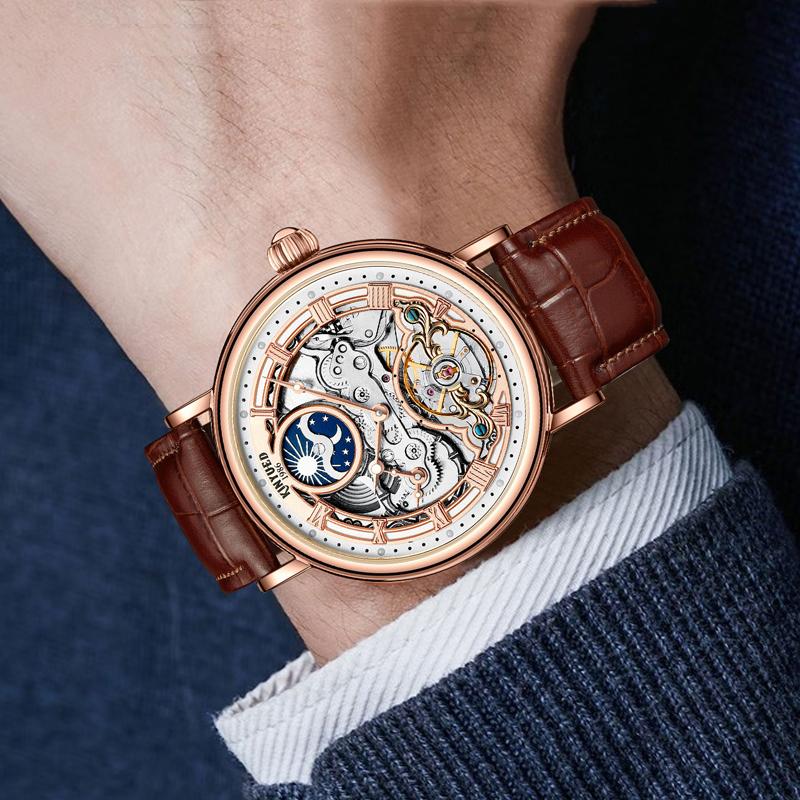 Szkieletowy Tourbillon Faza Księżyca Tarcza Design Męskie Zegarki Najlepsza Marka Luksusowy Wodoodporny Codzienny Automatyczny Mechaniczny Zegarek Mężczyźni