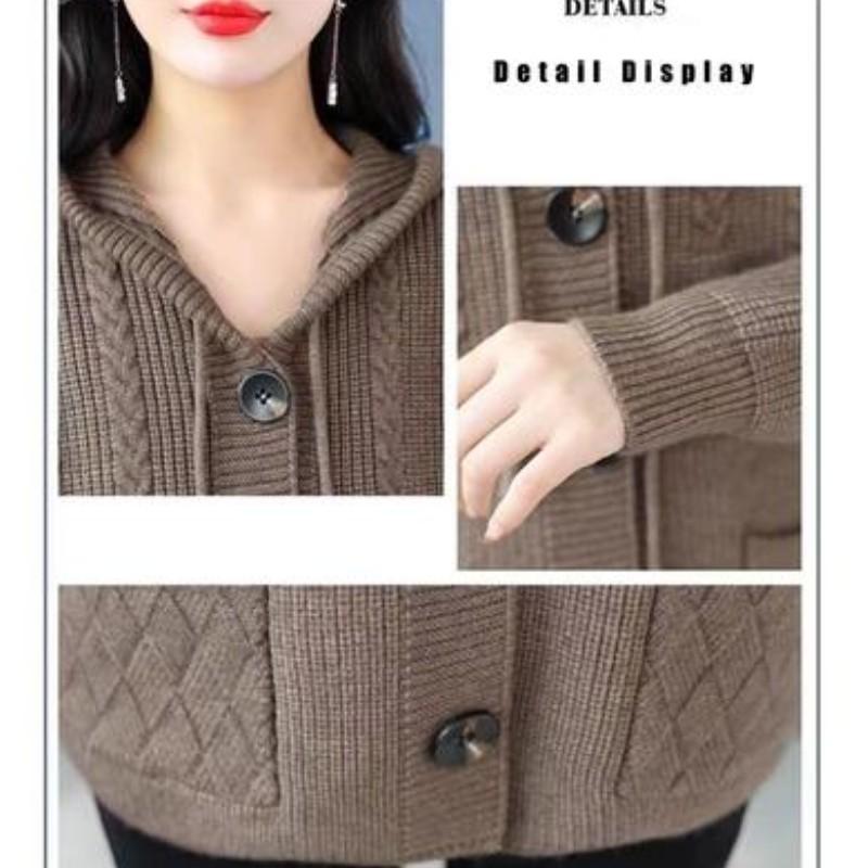 Női Tavaszi Egyszínű Kapucnis Plus Size Kabát Hölgyek Őszi Laza Temperamentum Kötött Felsők