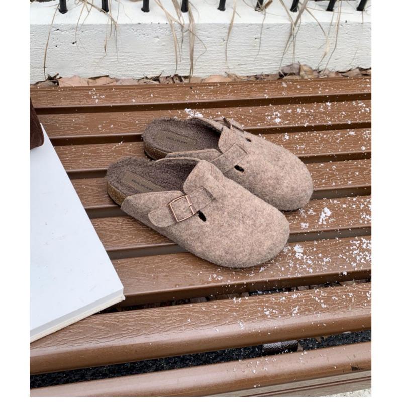 Baotou Half Slippers Woolen Slippers Women's Winter Wear New Thick-bottomed Velvet Woolen Cotton Mop