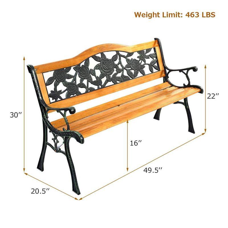 AFSTAR Outdoor Garden Bench, Patio Bench with Large Rose Cast Backrest Amp Comfort Wood Seat, 470 LBS Load Capacity, Weather Pr