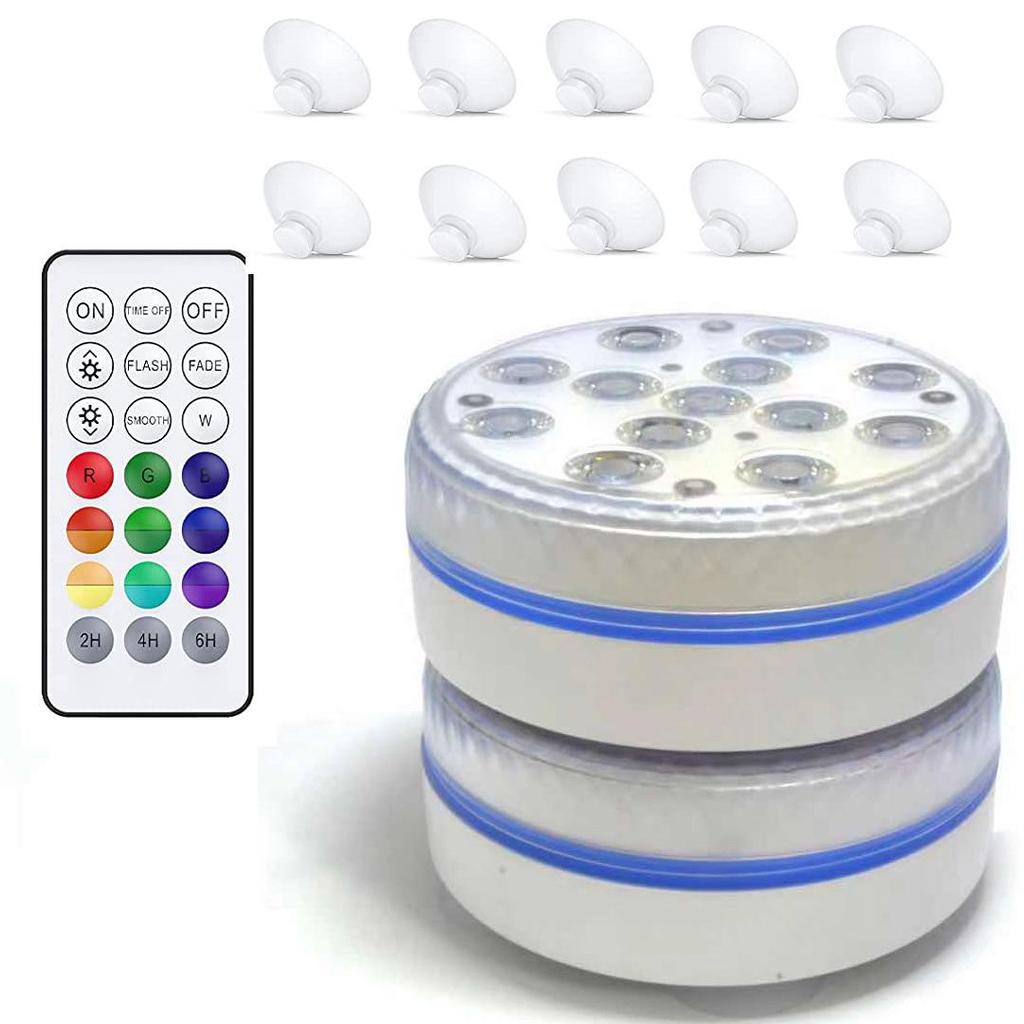7CM 13-LED Submersible Pool Light with RF Remote & Suction Cup - 16 Colors, Four Magnets, Courtyard Decor