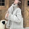 Damen Winter 2025 Blauer Pelz Lammwolle Mantel - Fauler Stil Wildleder Samt Baumwolle Kurze Jacke