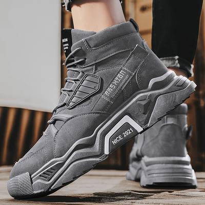 Men's Plus Size Solid Color Thick Sole Fashionable Trend Outdoor High Top Sports Shoes Casual Shoes Dad Shoes