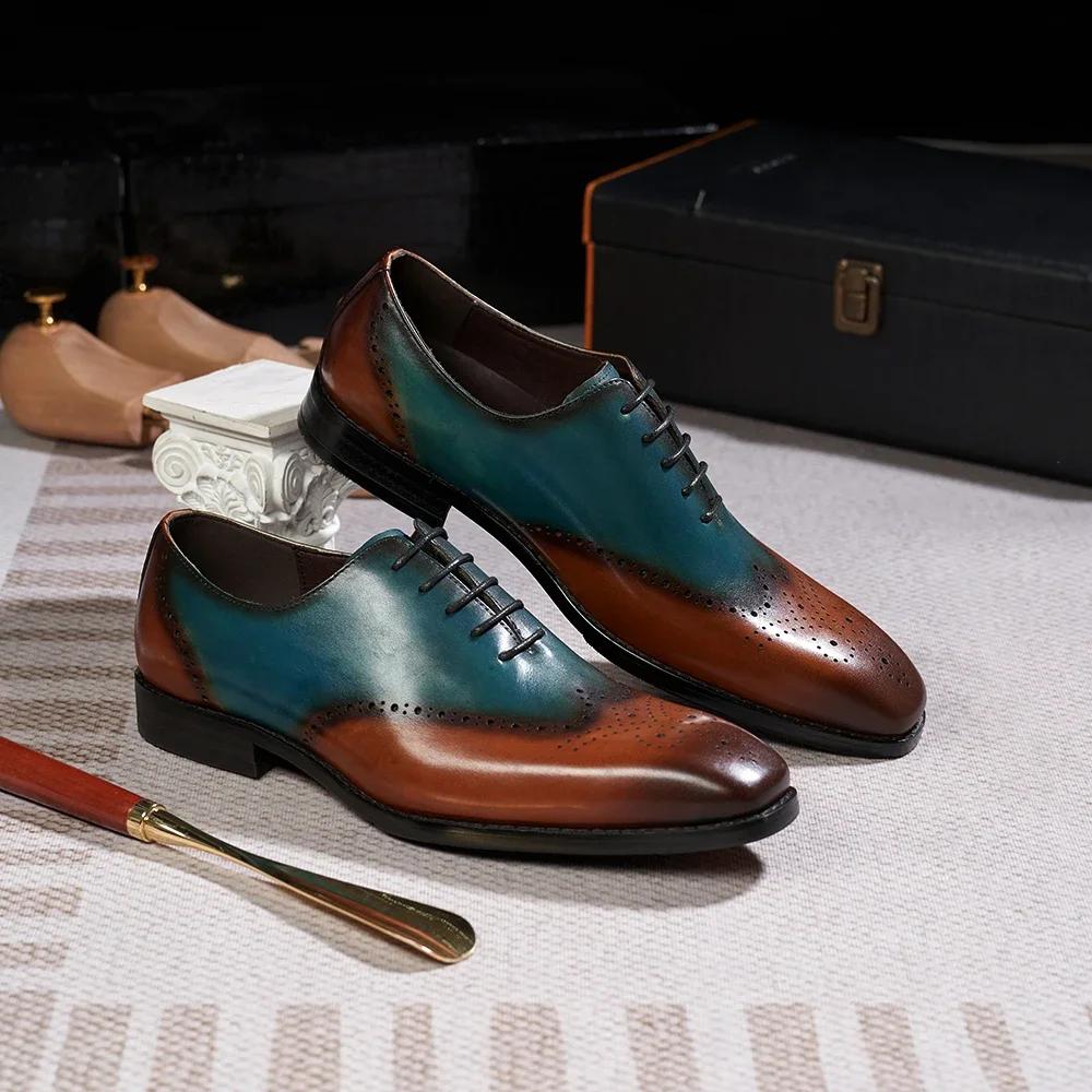 Fashion Handmade Men's Brogue Oxford Shoes Genuine Leather Lace-Up Wedding Party Dress Shoes Classic Wingtip Office Formal Footwear